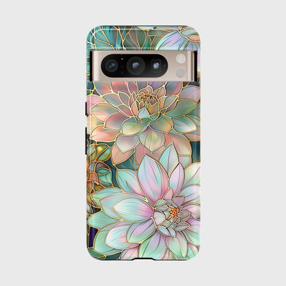 Pastel Dahlia Flowers Stained Glass Design Google Pixel Phone Case