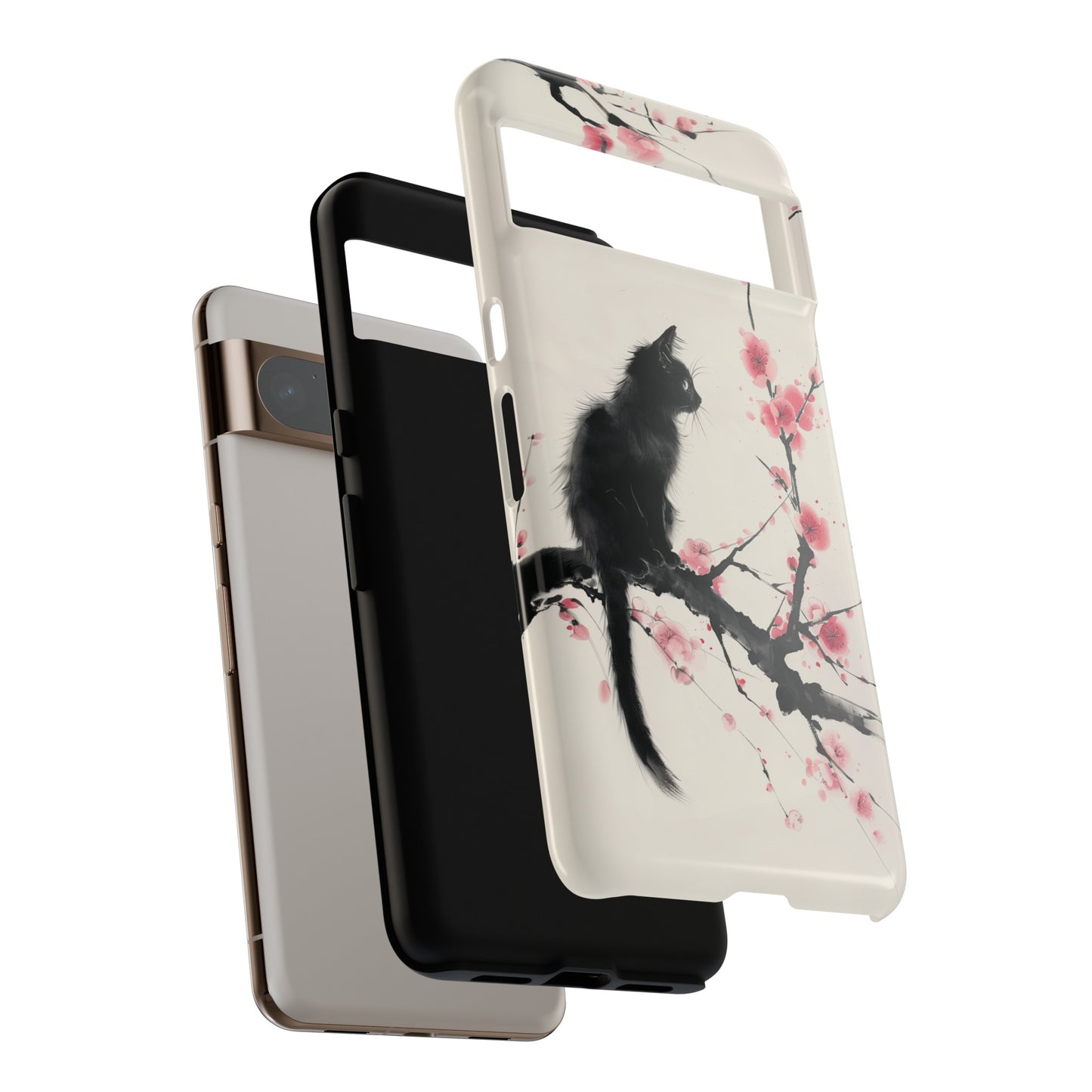 Black Cat on Plum Blossom Tree Chinese Ink Painting Design Google Pixel Phone Case