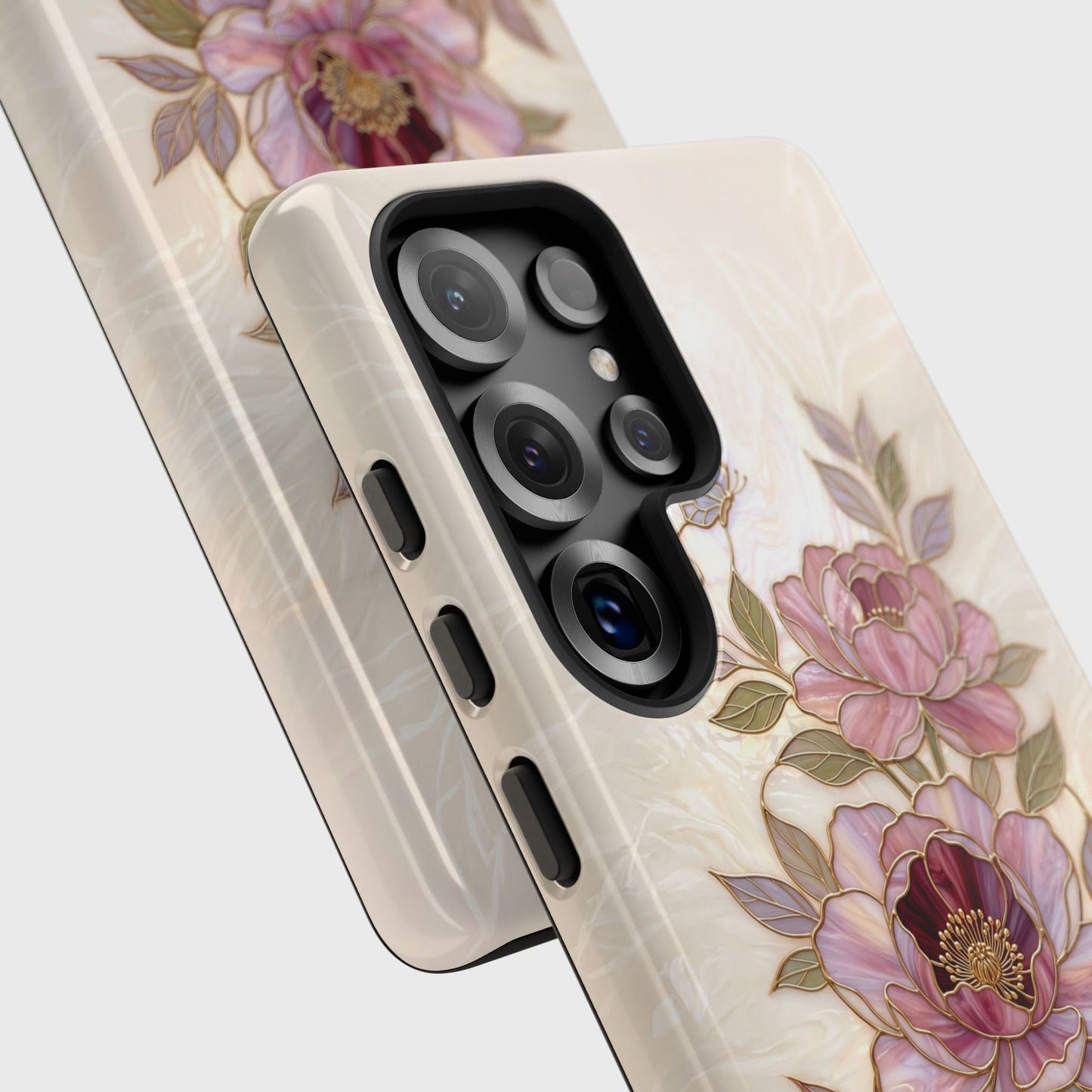 The Cloisonné Peony – Faux Stained Glass & Pearl Design Phone Case for Galaxy S series Phones