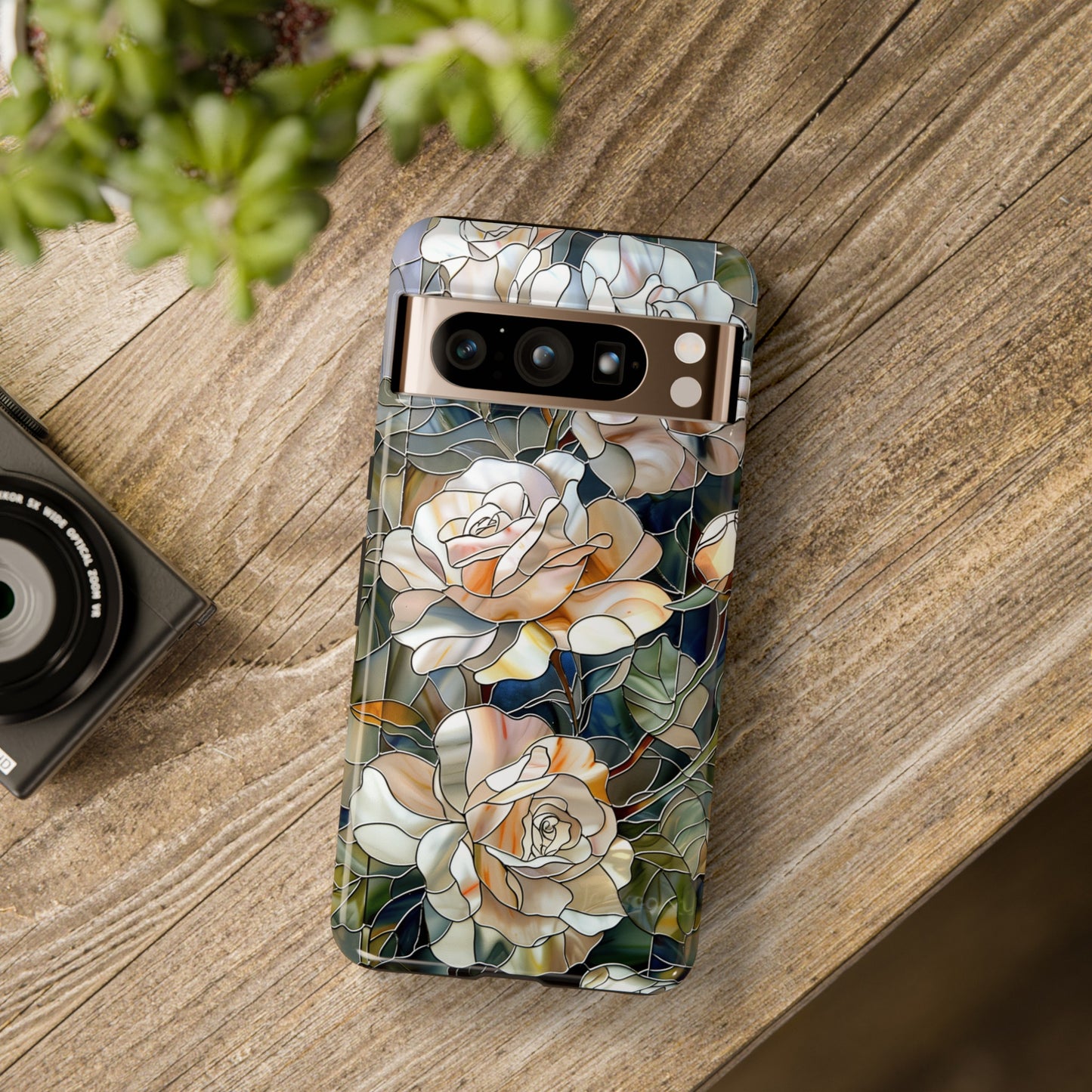 White Roses Stained Glass Design Google Pixel Phone Case