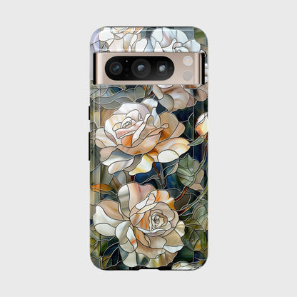 White Roses Stained Glass Design Google Pixel Phone Case