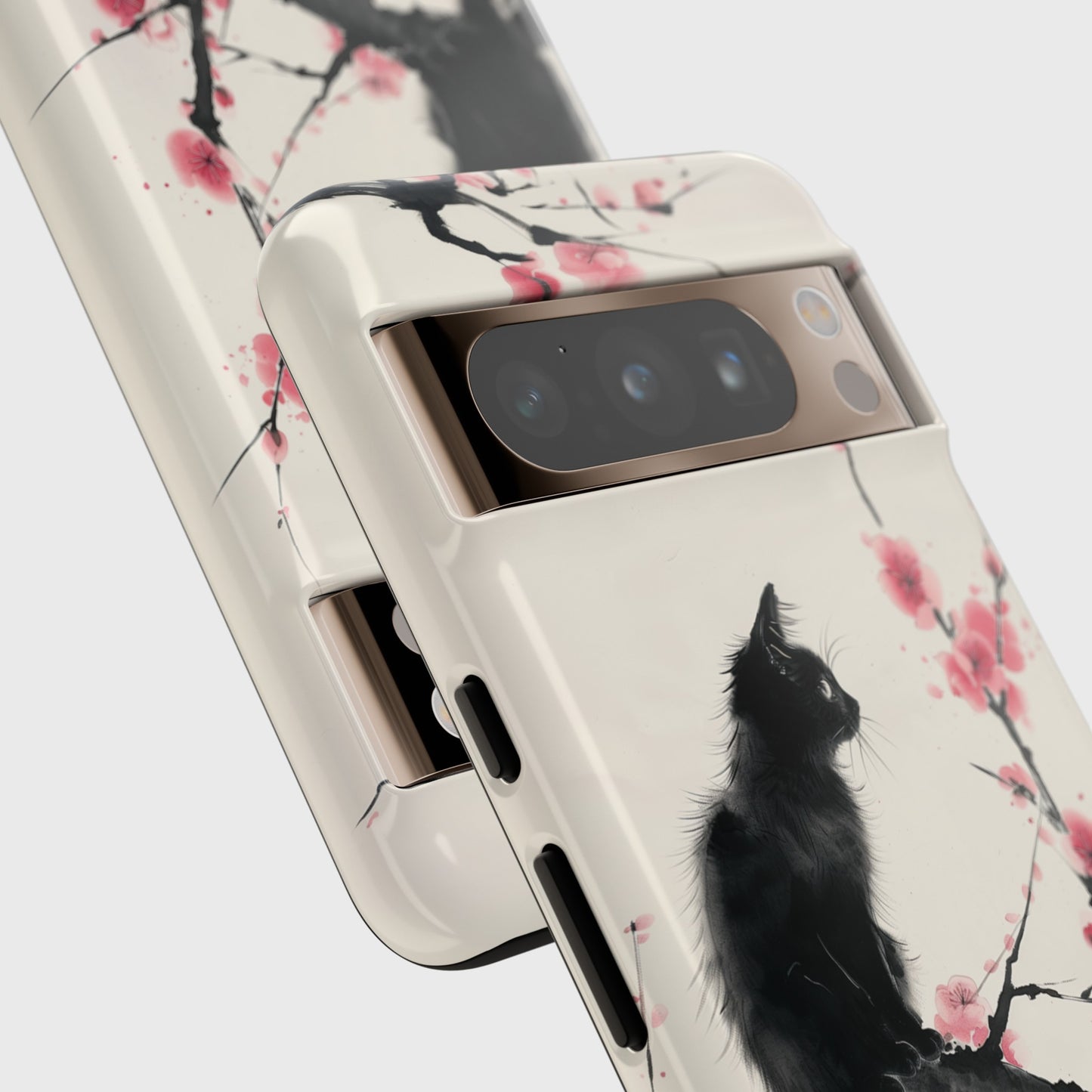 Black Cat on Plum Blossom Tree Chinese Ink Painting Design Google Pixel Phone Case