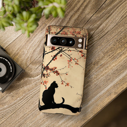 Cat Silhouette under Cherry Blossom Design Google Pixel Phone Case