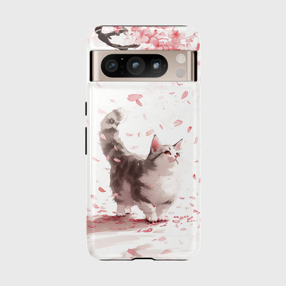 Joyful Cat Cherry Blossom Watercolour Design Google Pixel Phone Case