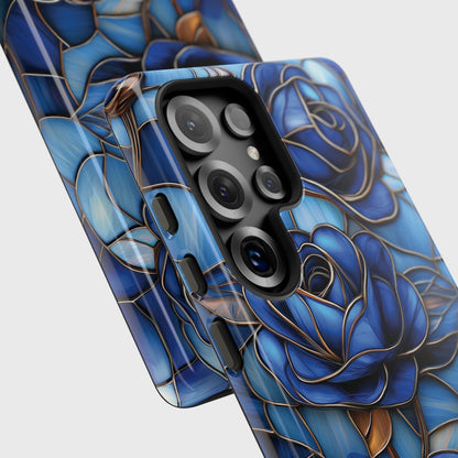 Blue Roses Stained Glass Design Phone Case for Galaxy S series Phones
