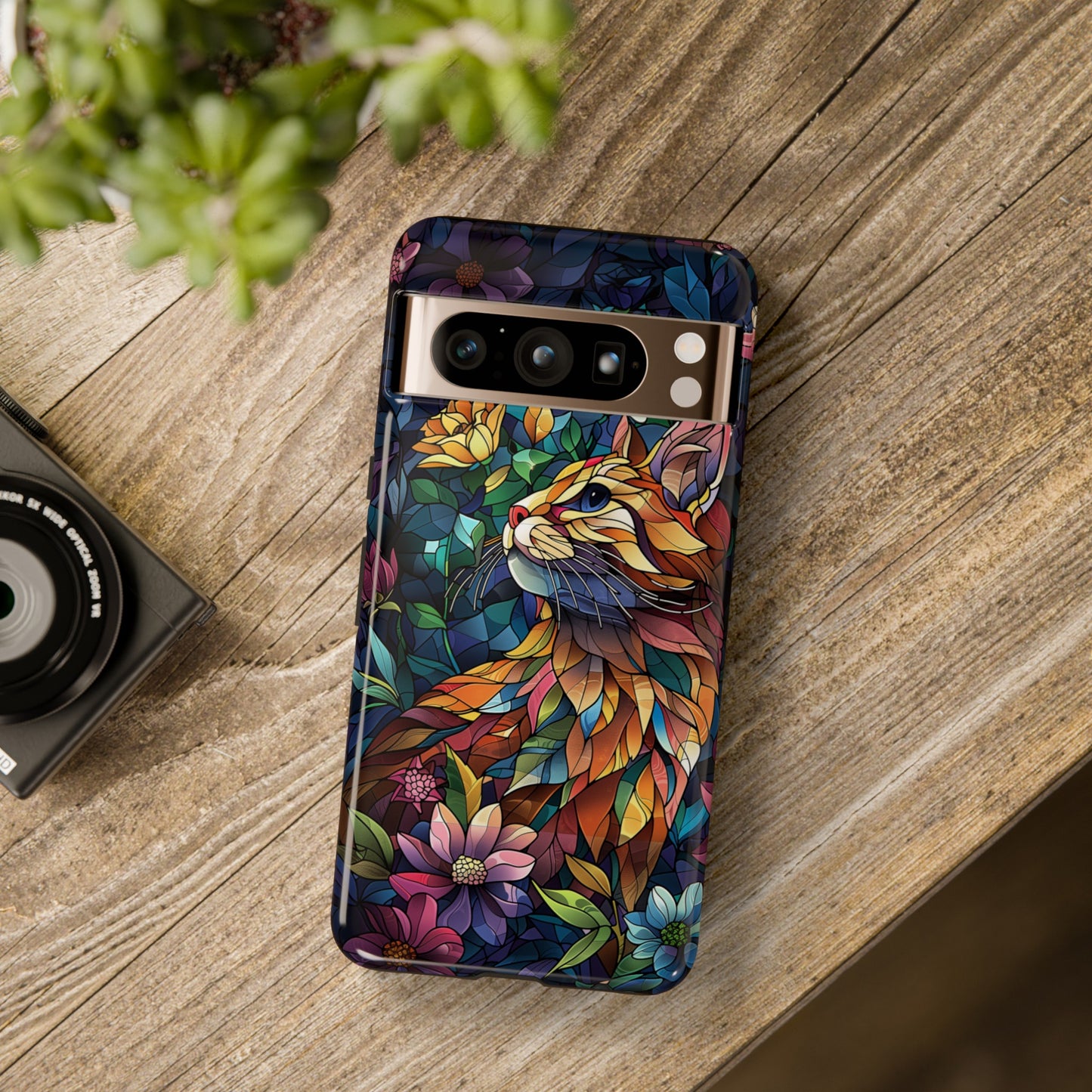 Elegant Colourful Cat Stained Glass Design Google Pixel Phone Case