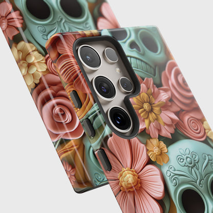 Cute Sugar Skull & Flowers Design Samsung Phone Case