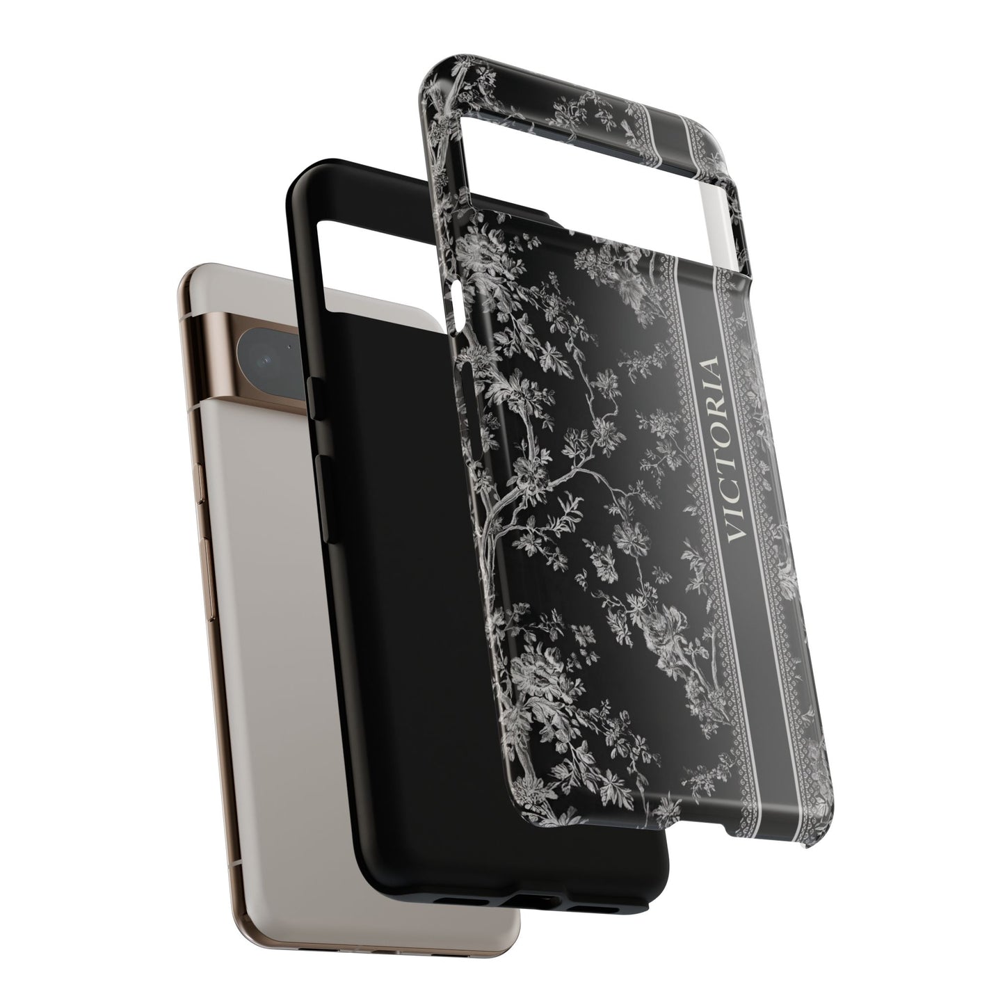 Personalisable Vintage Toile de Jouy Design (Black Edition) Phone Case for Google Pixel