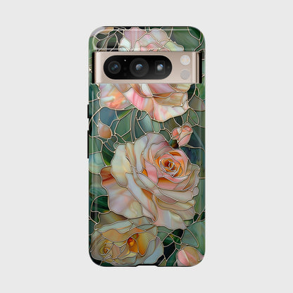 Pink Roses Stained Glass Design Design Google Pixel Phone Case