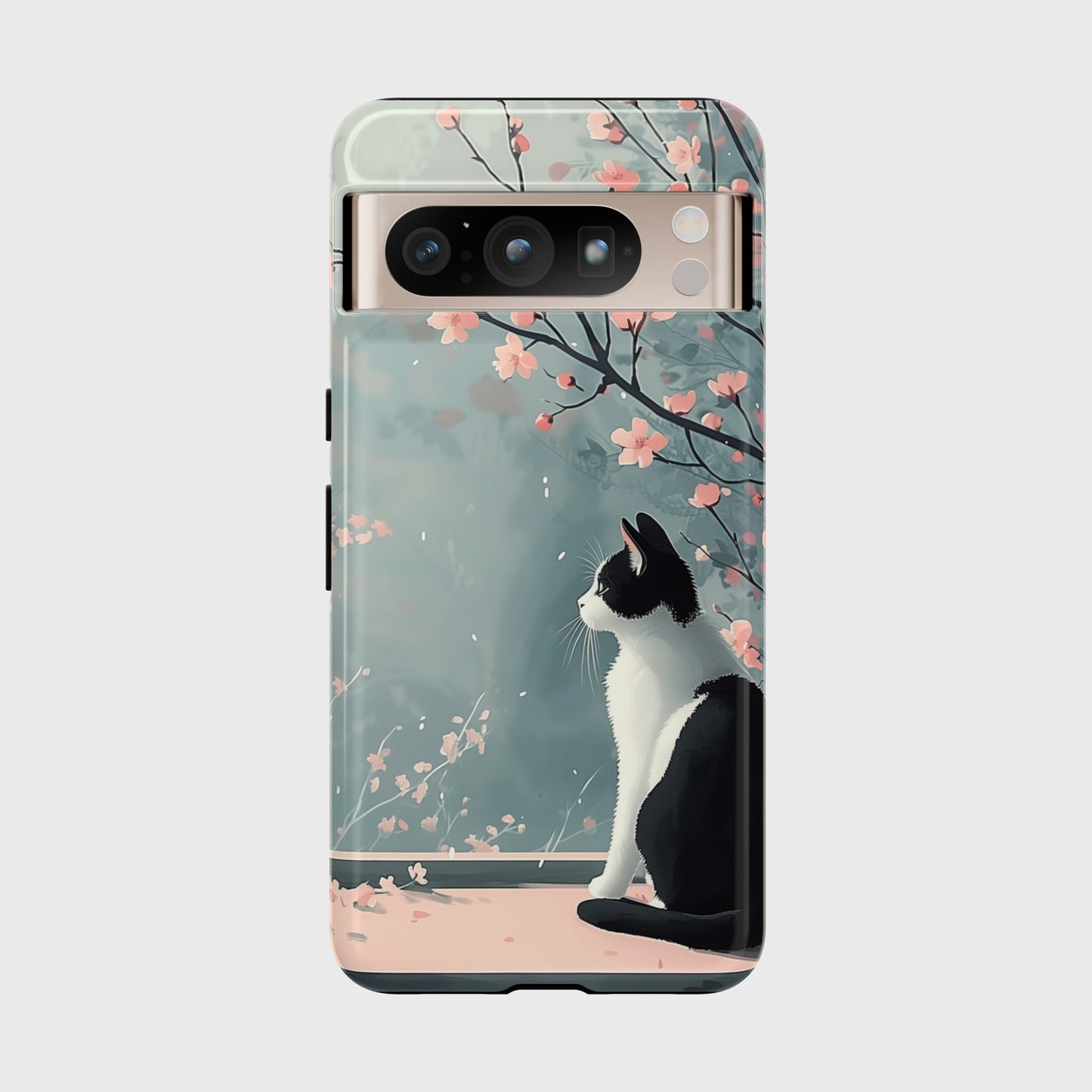 Cat Enjoying Sakura in Serenity Drawing Design Google Pixel Phone Case