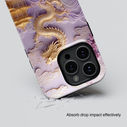 3D Effect Dragon & Floral Asian Art Design iPhone Case