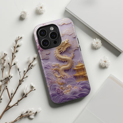 3D Effect Dragon & Floral Asian Art Design iPhone Case