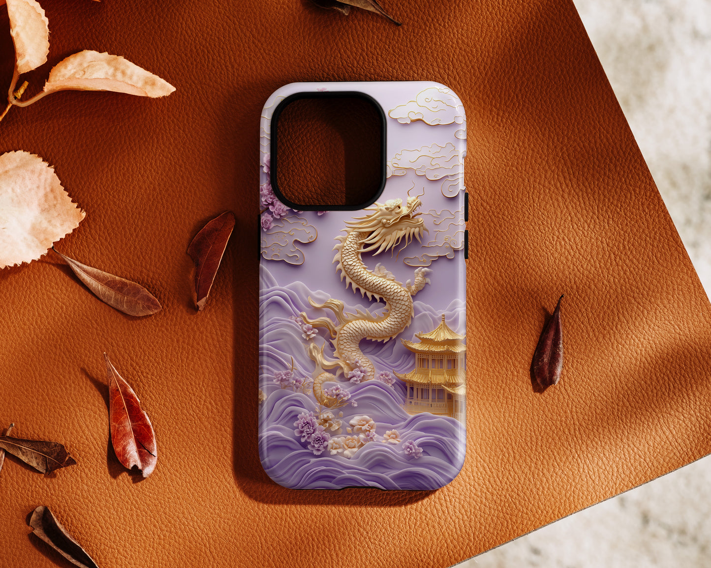 3D Effect Dragon & Floral Asian Art Design iPhone Case