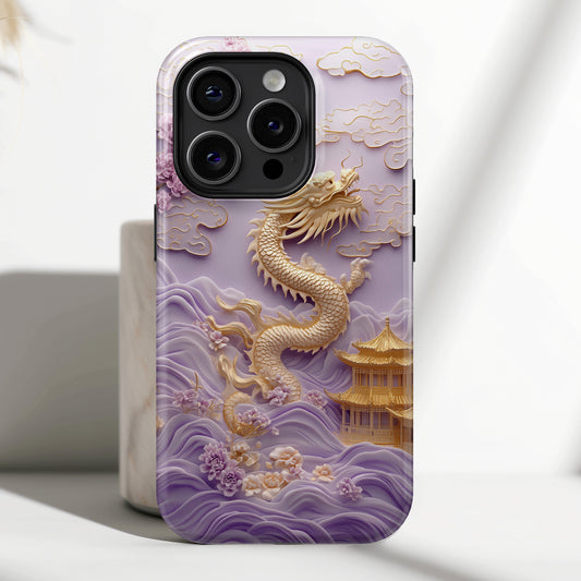 3D Effect Dragon & Floral Asian Art Design iPhone Case