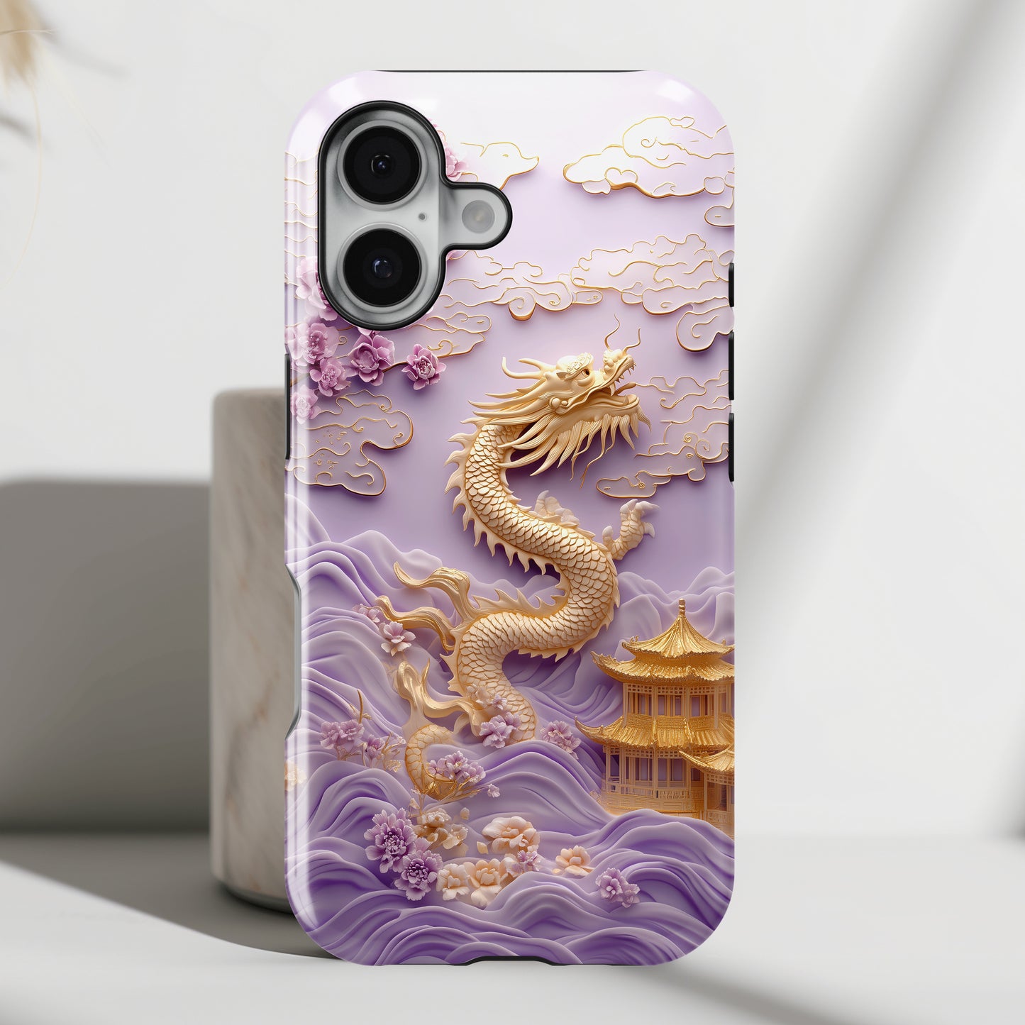 3D Effect Dragon & Floral Asian Art Design iPhone Case