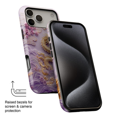 3D Effect Dragon & Floral Asian Art Design iPhone Case