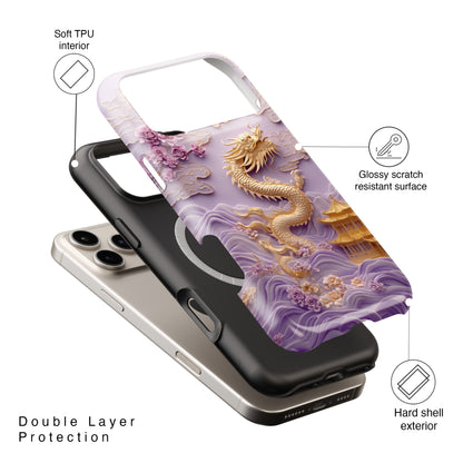 3D Effect Dragon & Floral Asian Art Design iPhone Case
