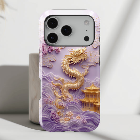 3D Effect Dragon & Floral Asian Art Design iPhone Case