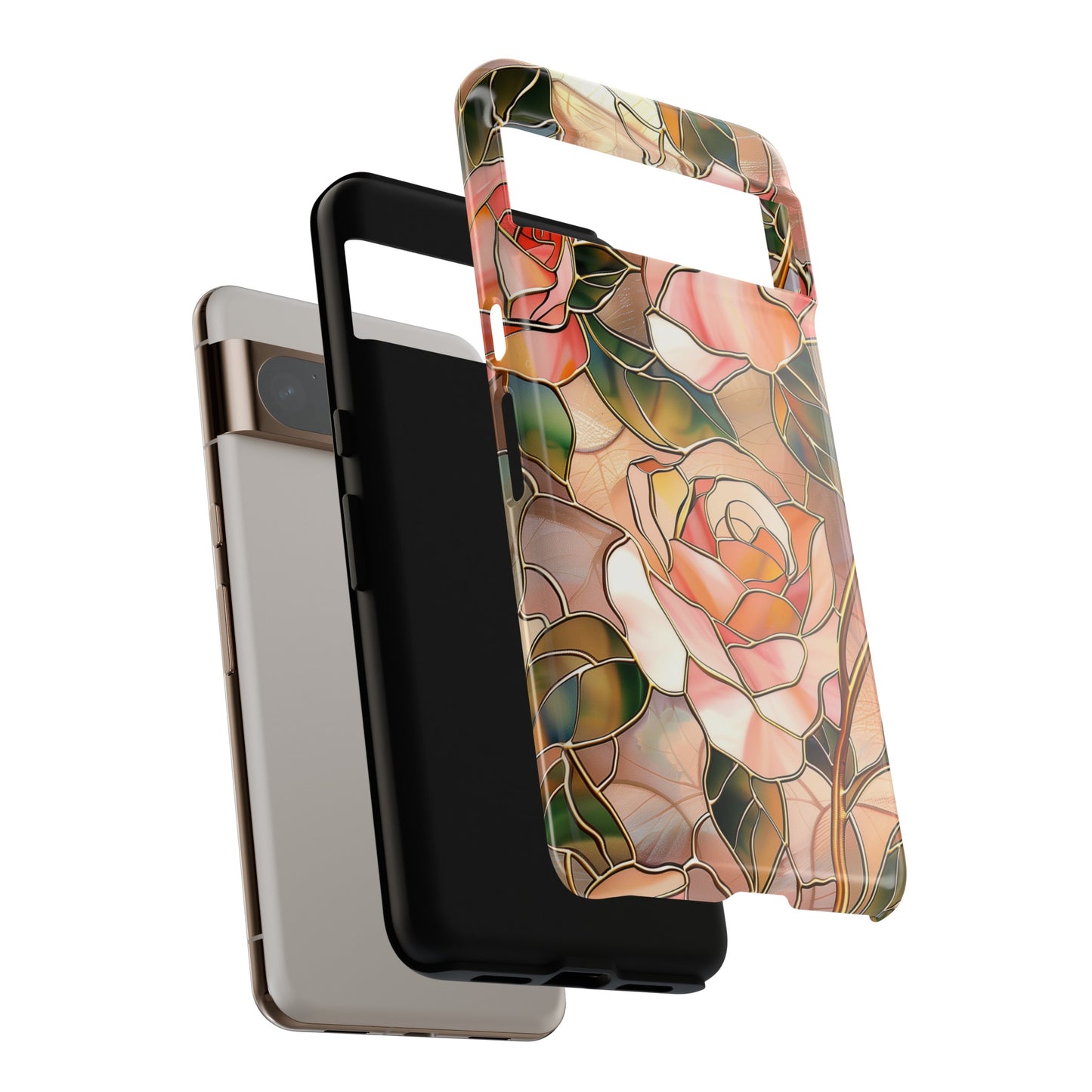 Pink Rose Gold Stained Glass Design Google Pixel Phone Case