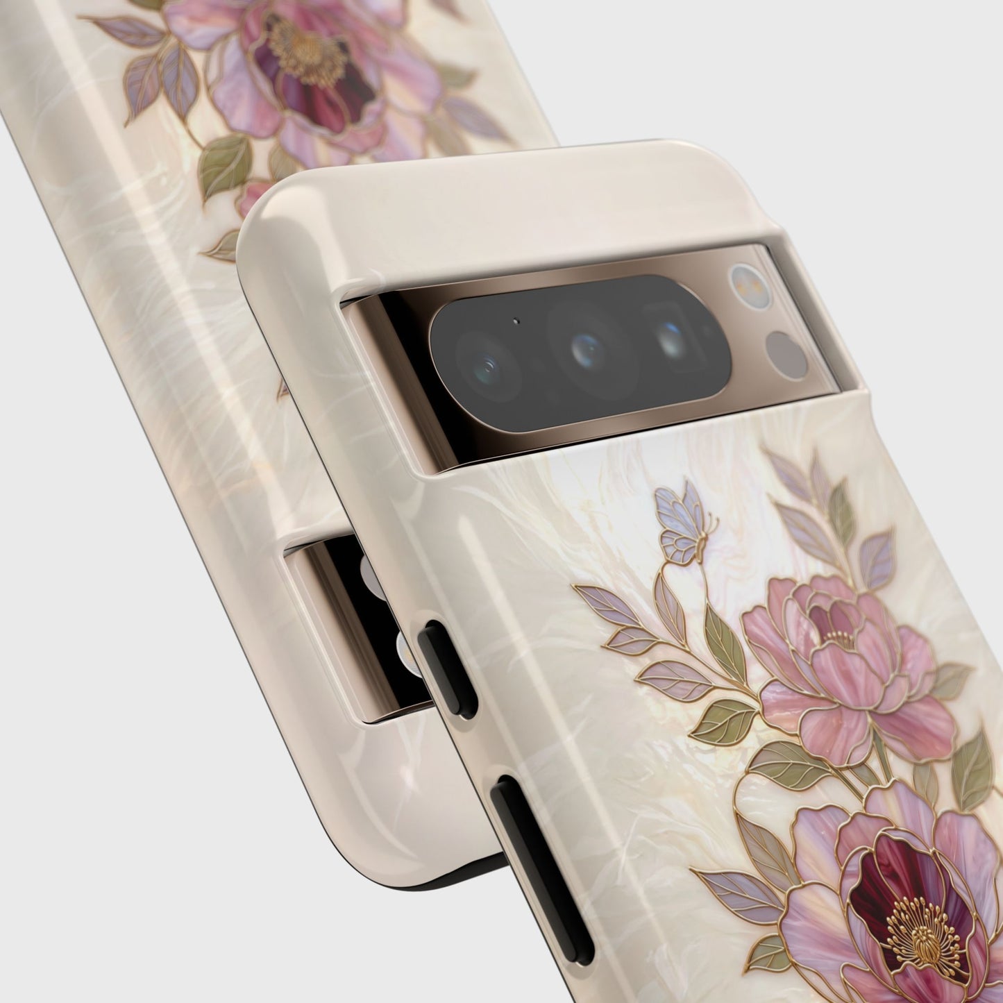 The Cloisonné Peony – Faux Stained Glass & Pearl Design Phone Case for Google Pixel