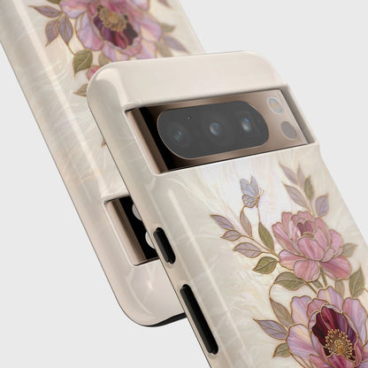 The Cloisonné Peony – Faux Stained Glass & Pearl Design Phone Case for Google Pixel