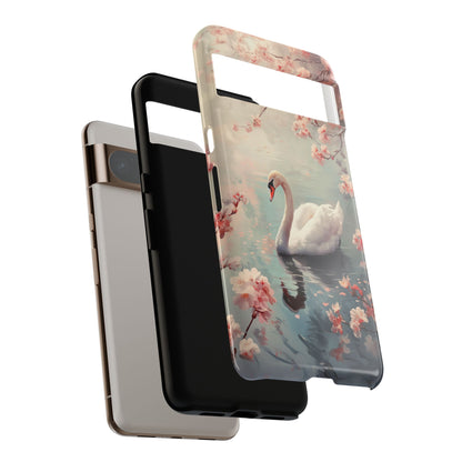 Cherry Blossoms around Elegant Swan Design Phone Case for Google Pixel