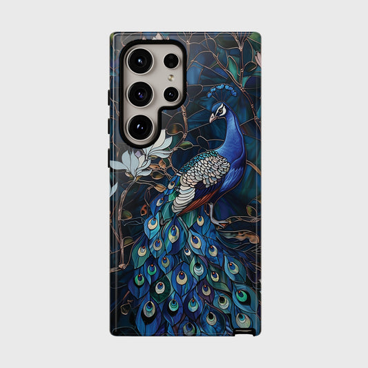 Peacock in Magnolia Tree Stained Glass Design Samsung Phone Case