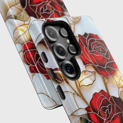 Luxury Red Rose Stained Glass Design Phone Case for Galaxy S series Phones