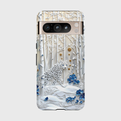 Snow Leopard in Winter Forest Design 2 Google Pixel Phone Case