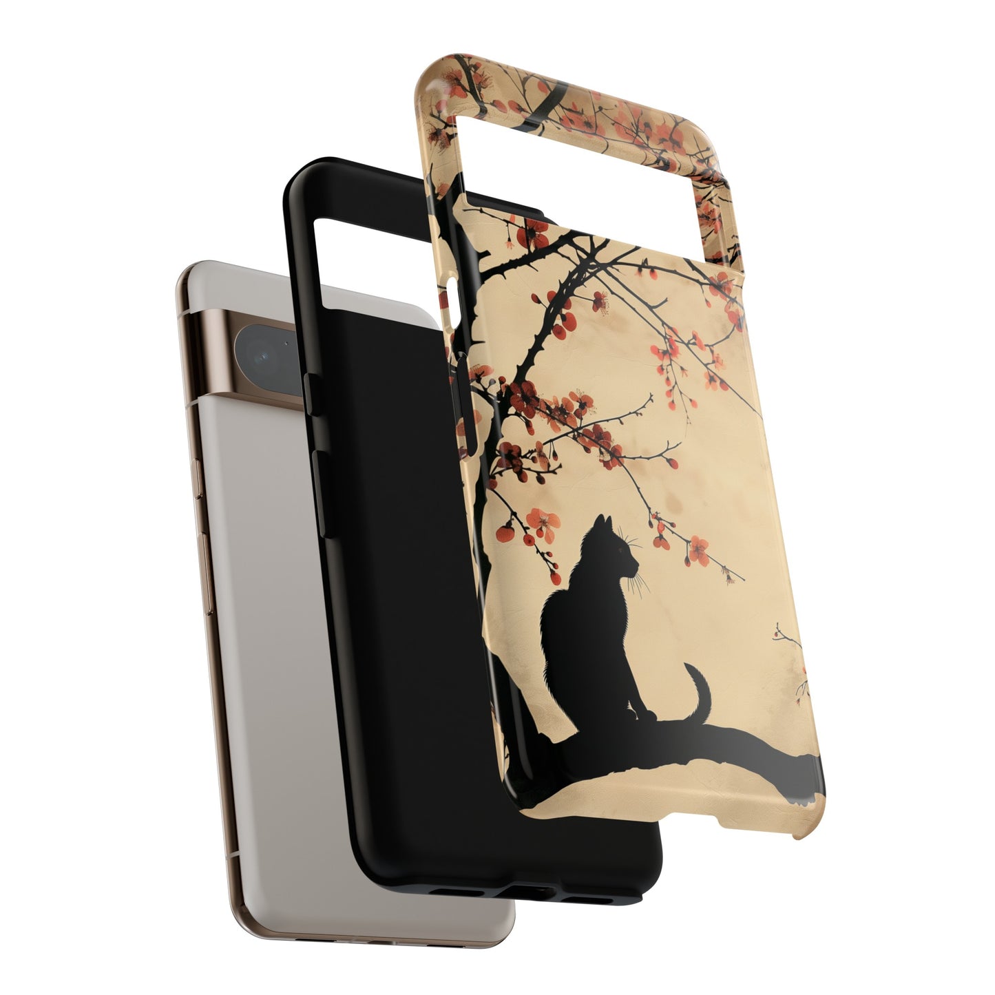 Cat Silhouette under Cherry Blossom Design Google Pixel Phone Case