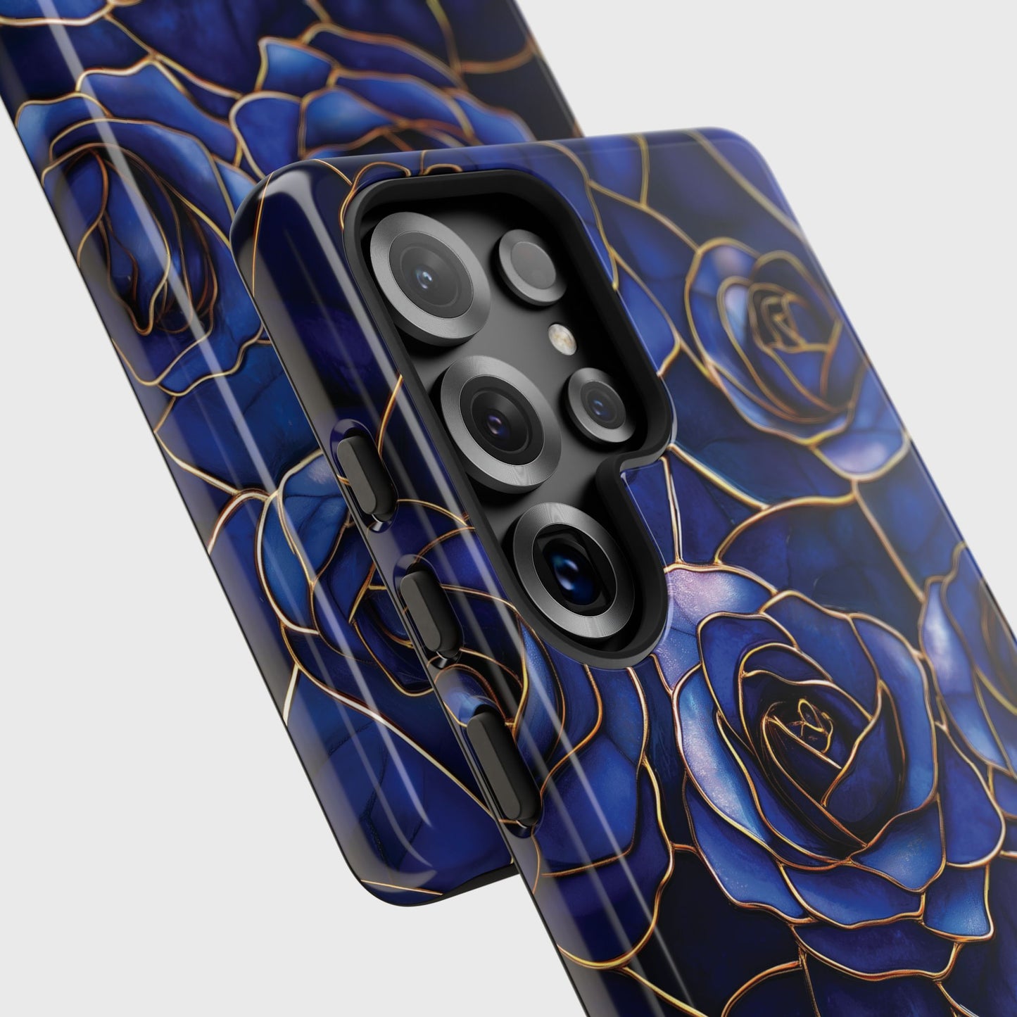 Blue Roses Pattern Stained Glass Design Phone Case for Galaxy S series Phones