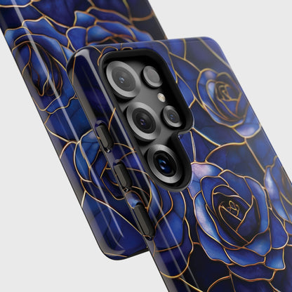 Blue Roses Pattern Stained Glass Design Phone Case for Galaxy S series Phones