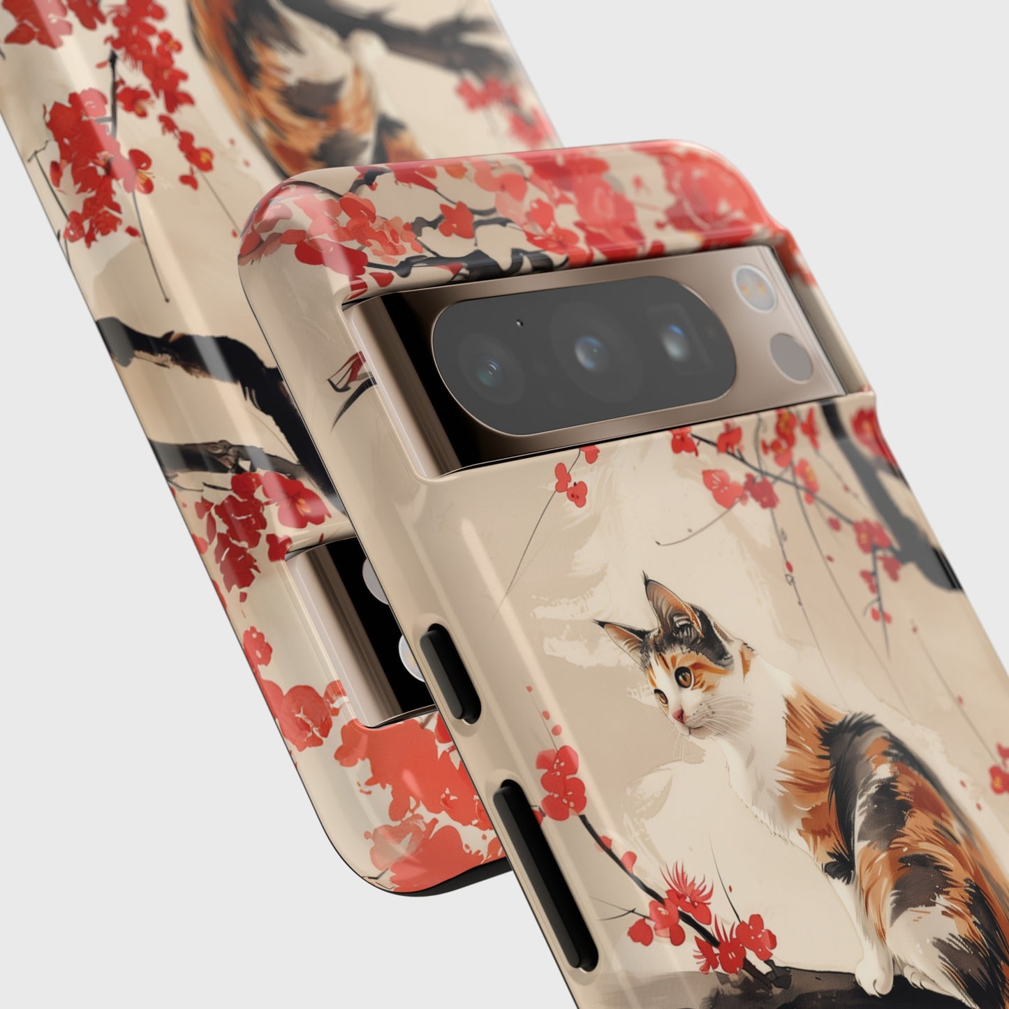 Calico Cat on Cherry Blossom Tree Design Google Pixel Phone Case