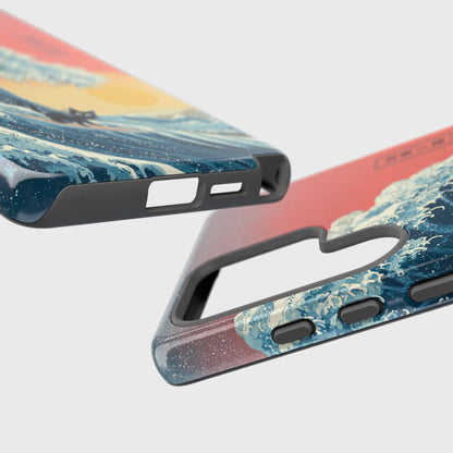 The Wave-Riding Neko – Sunset Surfer Design Phone Case for Galaxy S series Phones