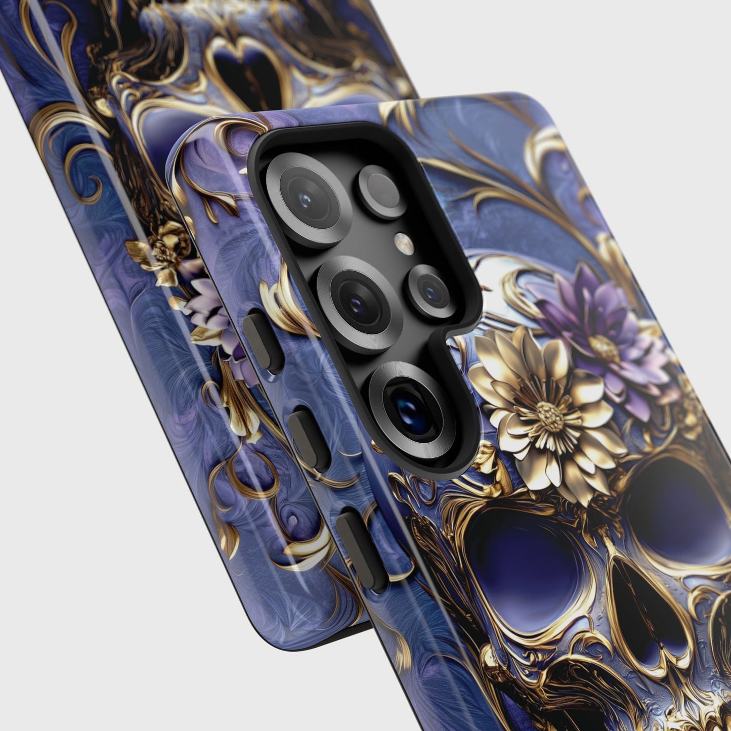Gold Floral Skull Design Phone Case for Galaxy S series Phones