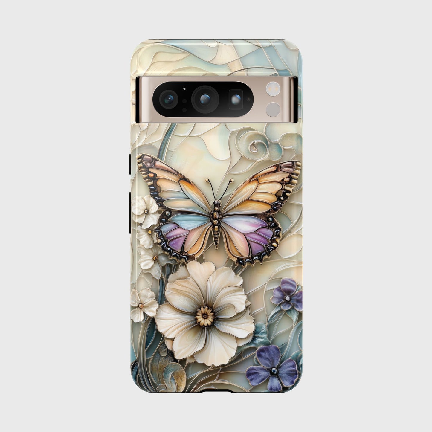 Elegant Butterfly & Flowers Stained Glass Design 2 Phone Case for Google Pixel