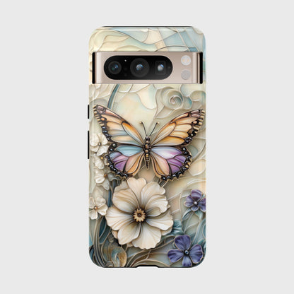 Elegant Butterfly & Flowers Stained Glass Design 2 Phone Case for Google Pixel