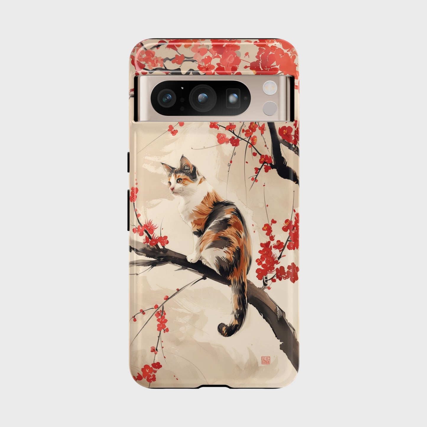 Calico Cat on Cherry Blossom Tree Design Google Pixel Phone Case