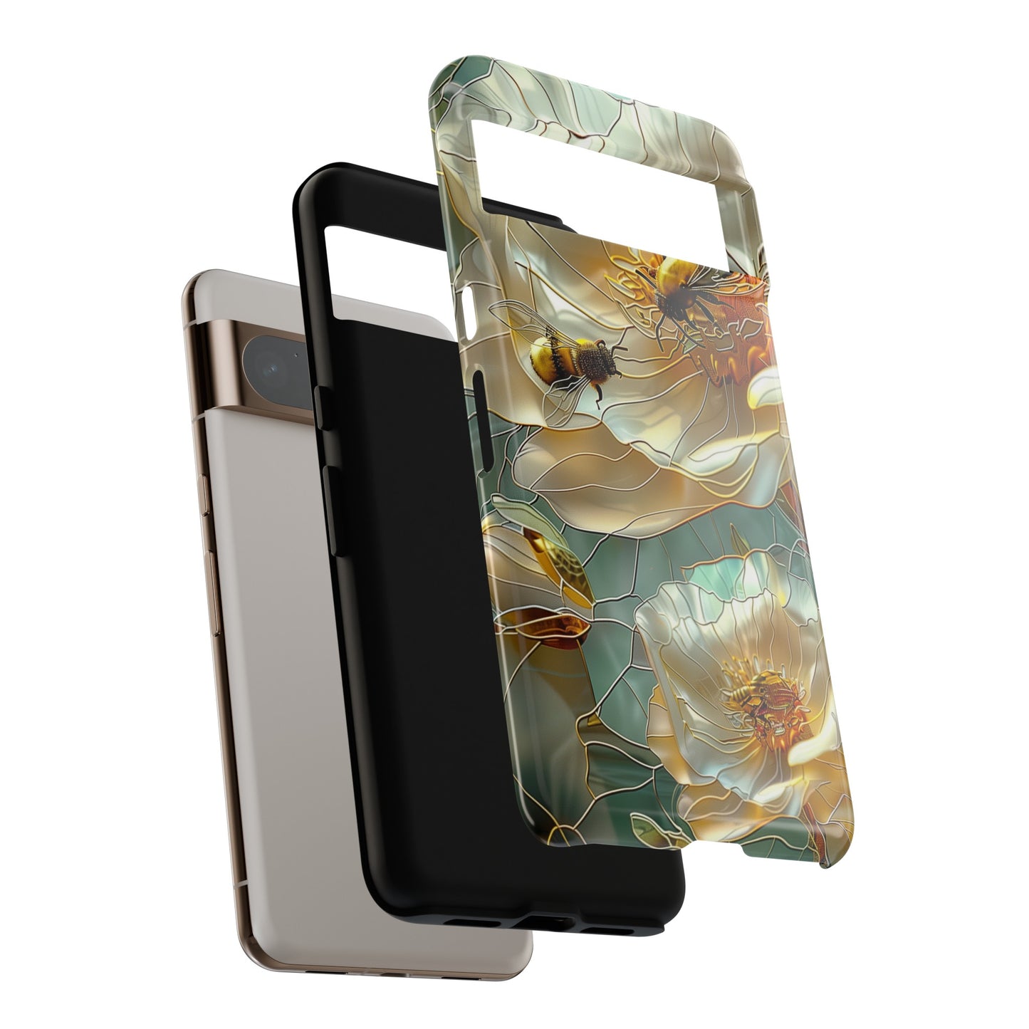 Bees on Flower Stained Glass Design Google Pixel Phone Case