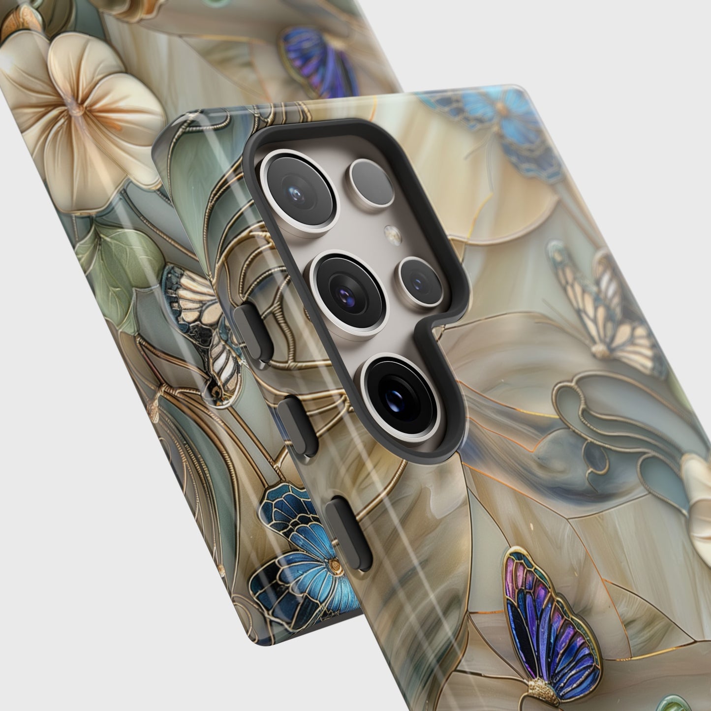 Floral Butterflies Stained Glass Design Samsung Phone Case