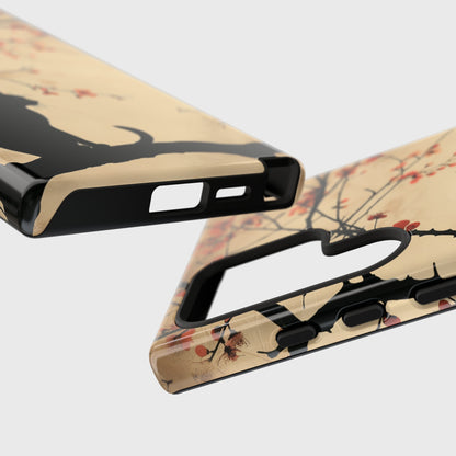 Cat Silhouette under Cherry Blossom Design Samsung Phone Case