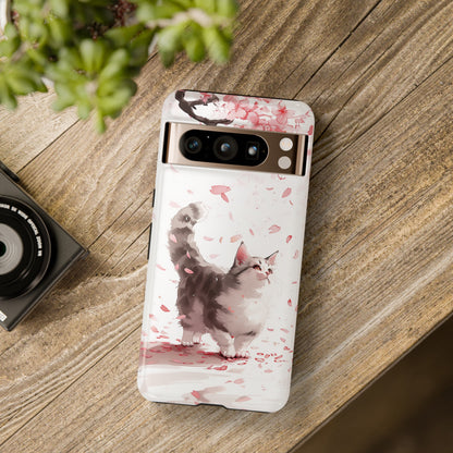 Joyful Cat Cherry Blossom Watercolour Design Google Pixel Phone Case