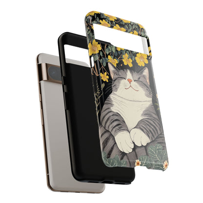 Happy Fat Cat Japanese Woodblock Print Style Design Phone Case for Google Pixel