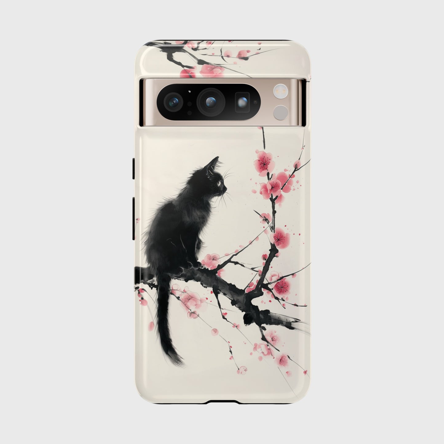 Black Cat on Plum Blossom Tree Chinese Ink Painting Design Google Pixel Phone Case