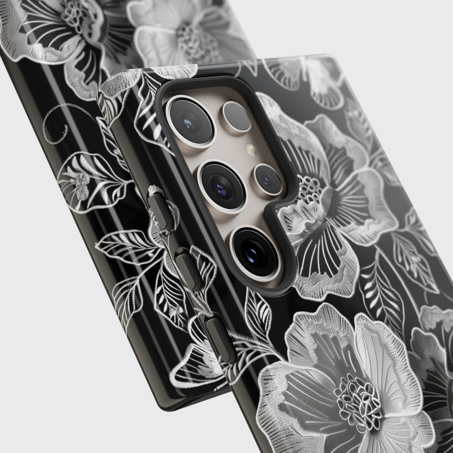 Elegant Vintage Black Lace Floral Design Samsung Phone Case