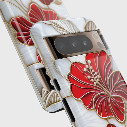 Red Hibiscus Stained Glass Design Phone Case for Google Pixel