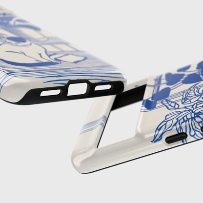 The Sunroom Cat – Blue & White Linocut Design Phone Case for Google Pixel