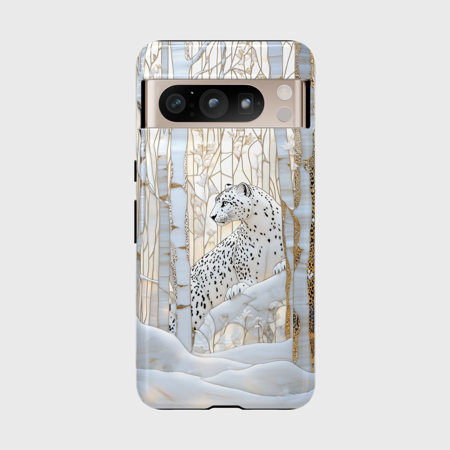 Snow Leopard in Winter Forest Design 1 Google Pixel Phone Case