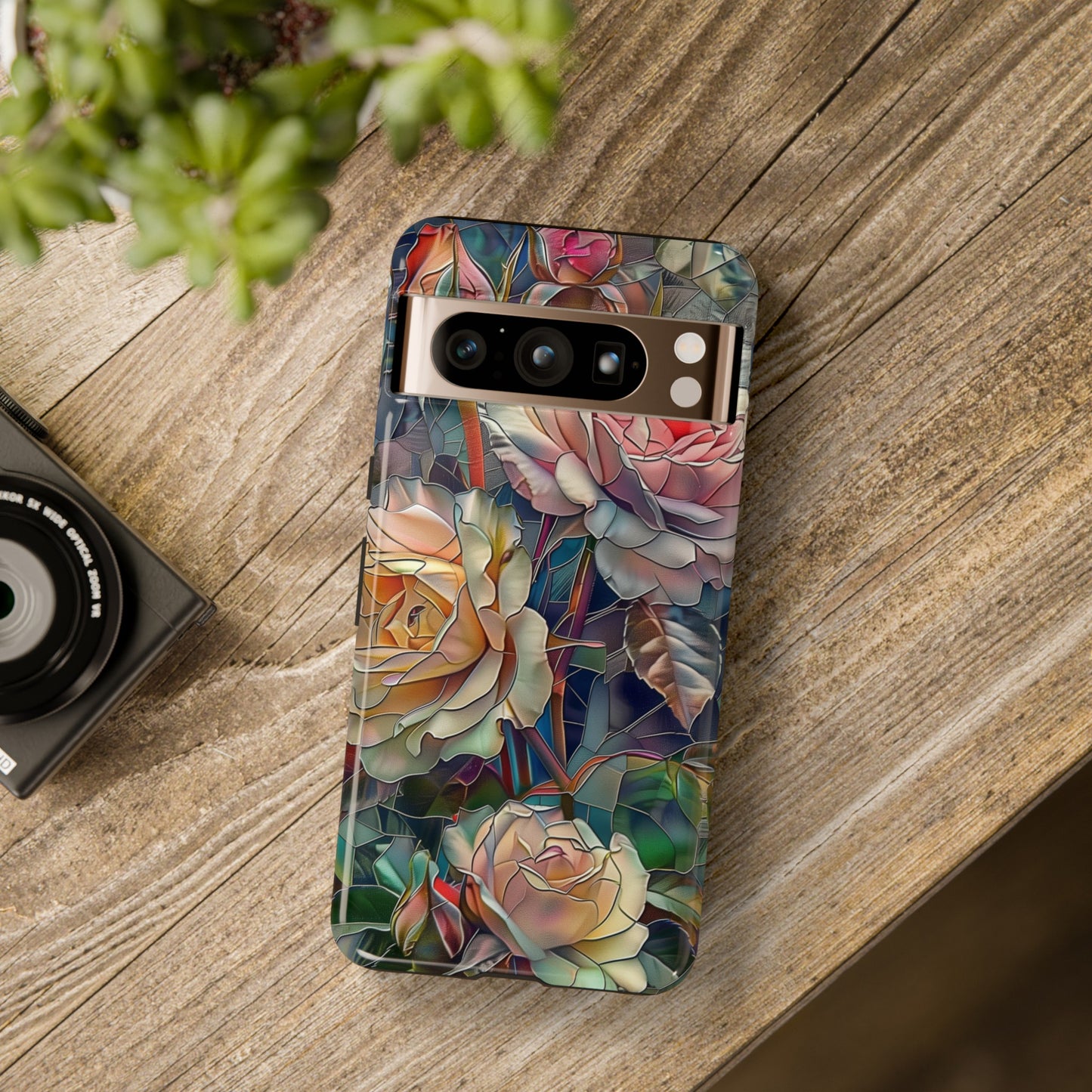 Elegant Roses Stained Glass Design Google Pixel Phone Case