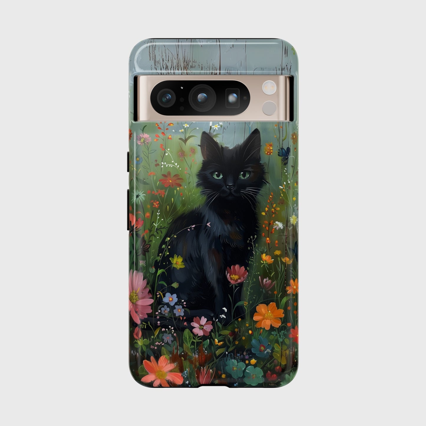 Cute Black Kitten in Flowery Garden Design Google Pixel Phone Case